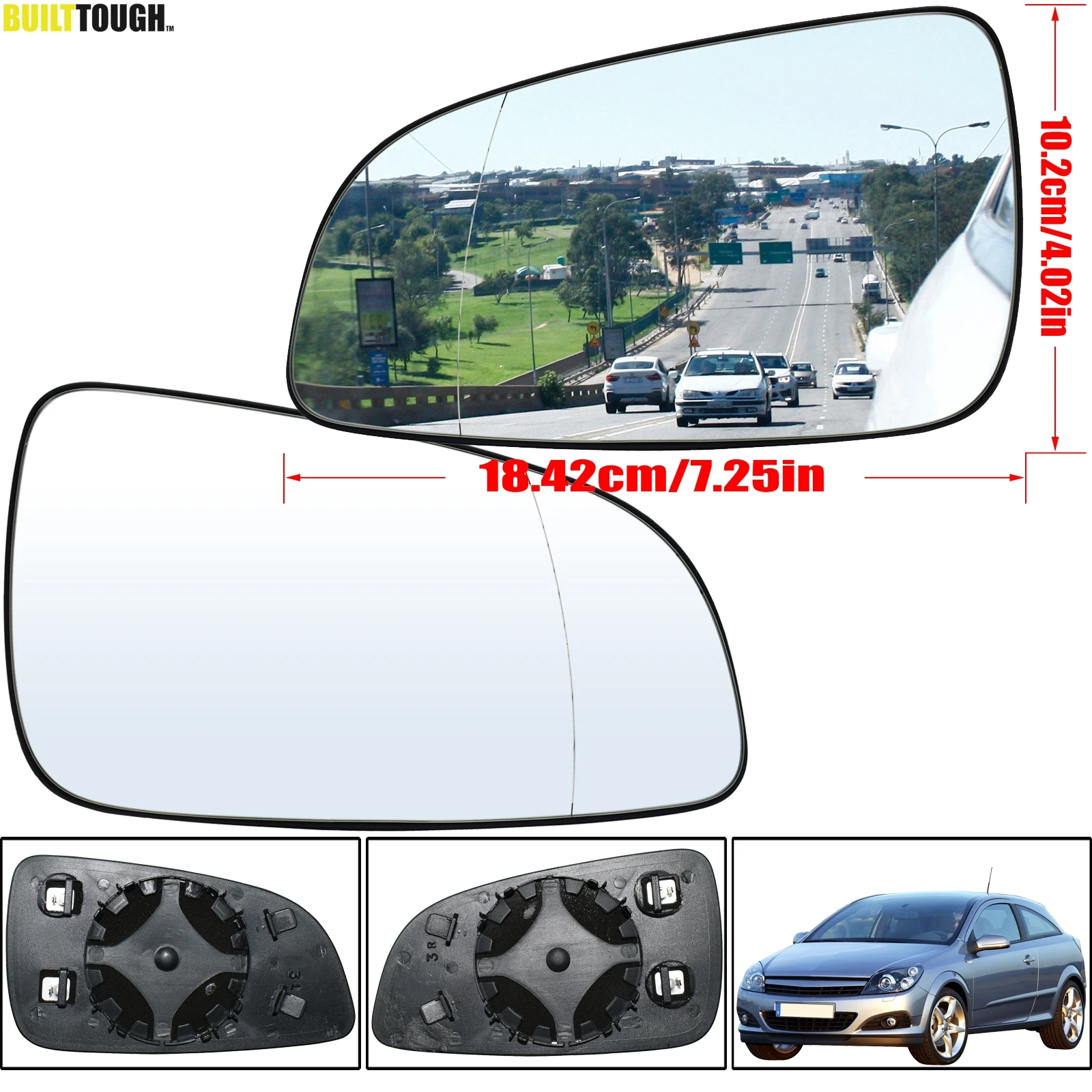 Passenger left hand side wing door mirror convex glass with backing plate 