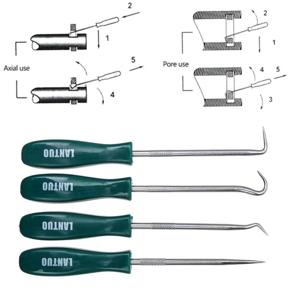 Oil Seal Screwdrivers Pick and Hook Set 4Pcs 135mm/160mm Car Auto Vehicle Oil Seal Screwdrivers Set O-Ring Seal Gasket Puller Remover Pick Hooks Tools