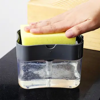 

2 in 1 Pressing Type Kitchen Detergent Soap Dispenser Sink Pot Cleaner Cleaning Brush Sponge