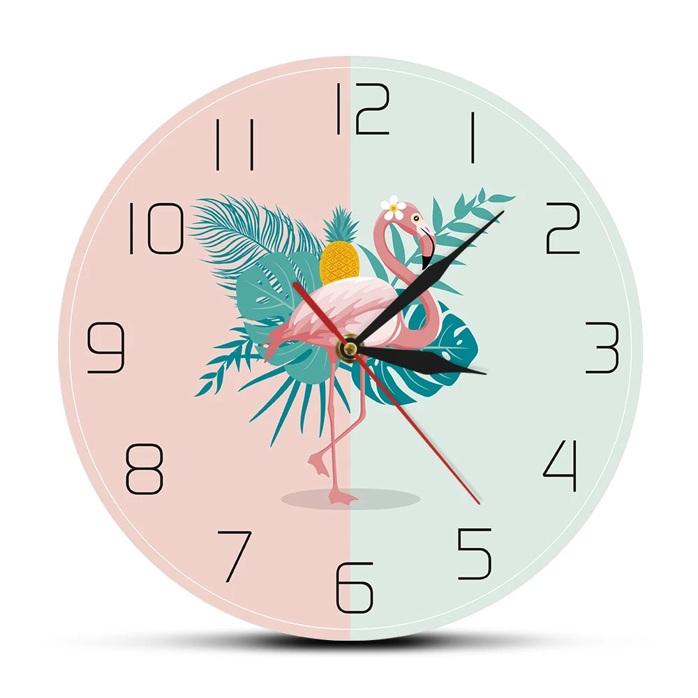 Tropical Flamingo Wall Clock Pink Flamingo Nursery Wall Art Nature