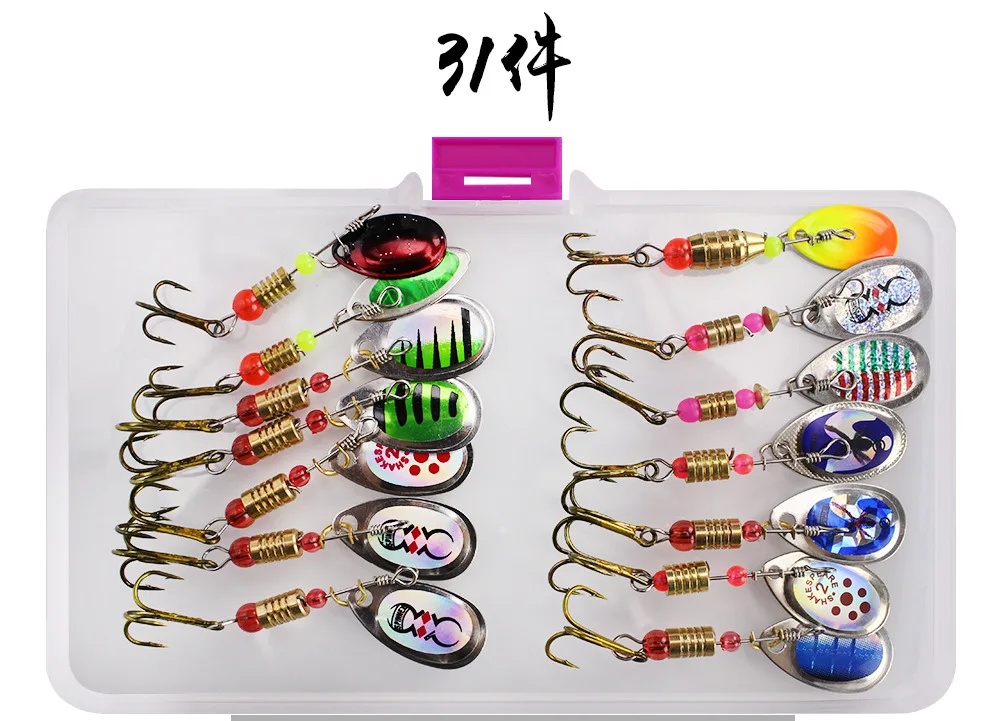 30pcs/set Metal Fishing Lure Spoon Lure With Plastic Fishing Tackle Box Hard Bait Spinner Bait Fishing Lures Kit for Trout Bass