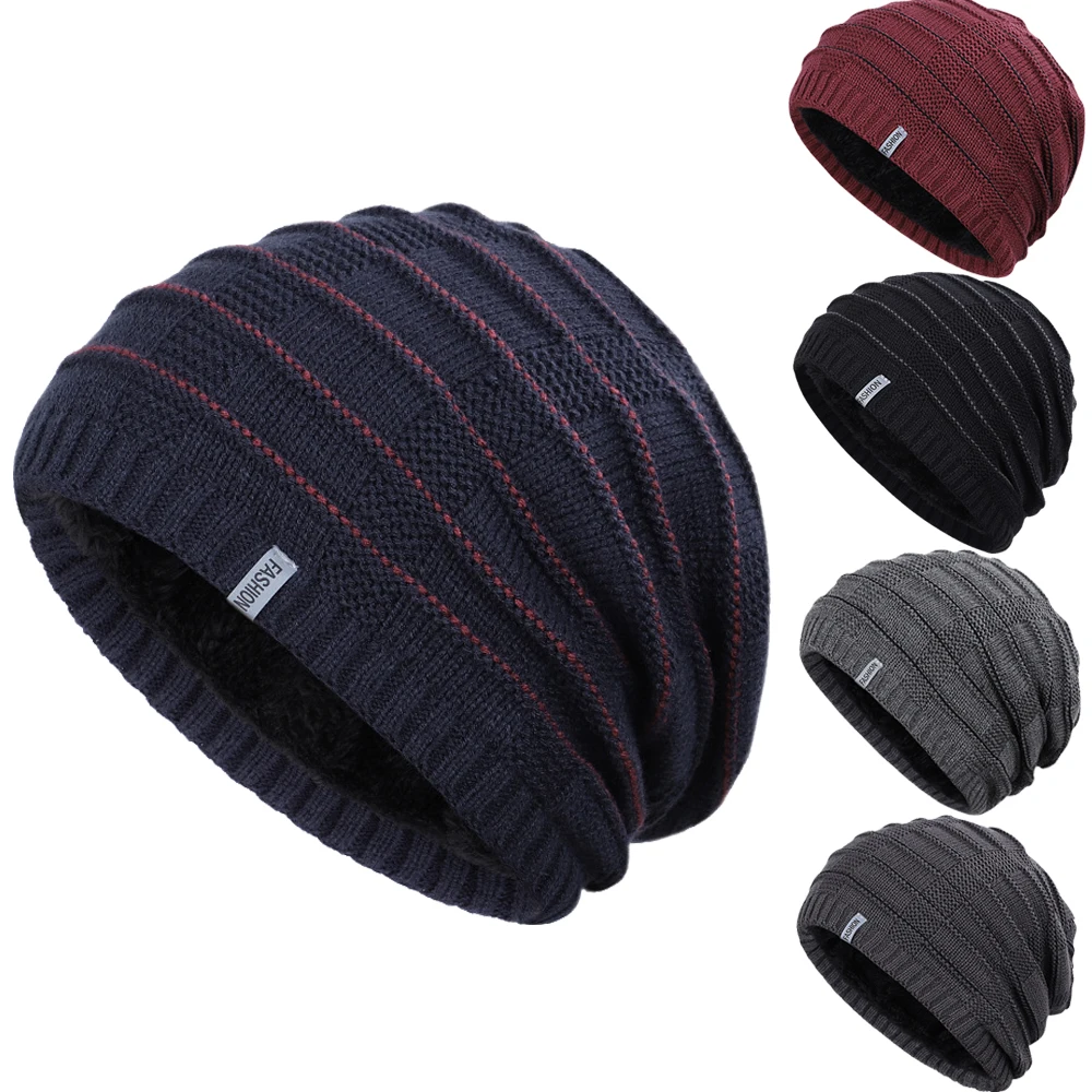 

Men Hat Winter Fleece Warm Beanie Slouchy Skiing Outdoor Accessory For Adult Female