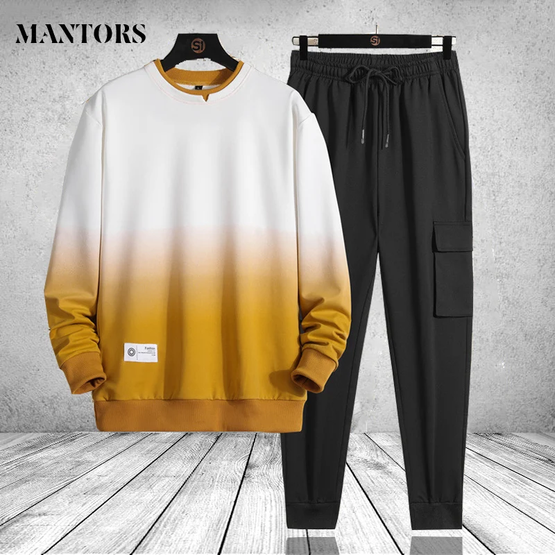 Mens Clothing Tracksuit Male Brand Sweatshirt Sporting-Suit Two-Pieces-Sets Fashion Patchwork