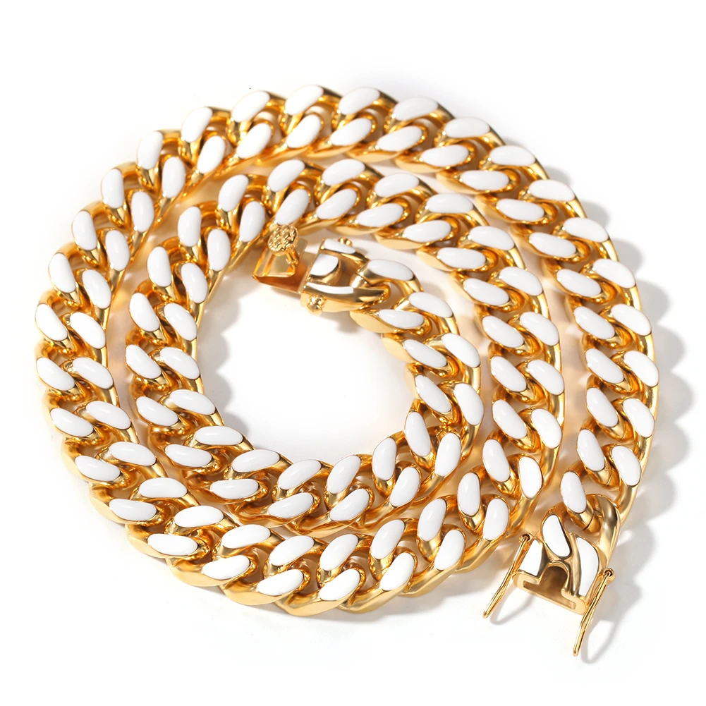 UWIN ожерелье из нержавеющей стали 316L, 11 мм, тяжелая цепочка в стиле хип-хоп с кубинским кубаном, золотого цвета, модные ювелирные изделия для мужчин - Окраска металла: Gold  white
