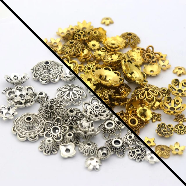 150pcs Mix Tibetan Gold Silver Color Metal Loose Spacer Bead Caps For Diy Jewelry Making Finding Necklace Accessories Wholesale Uneven Mixed 02