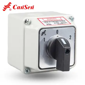 

CANSEN LW26-20 20A Rotary Cam Switch Changeover Switch 3 position 1-0-2 3 Poles with IP65 waterproof box