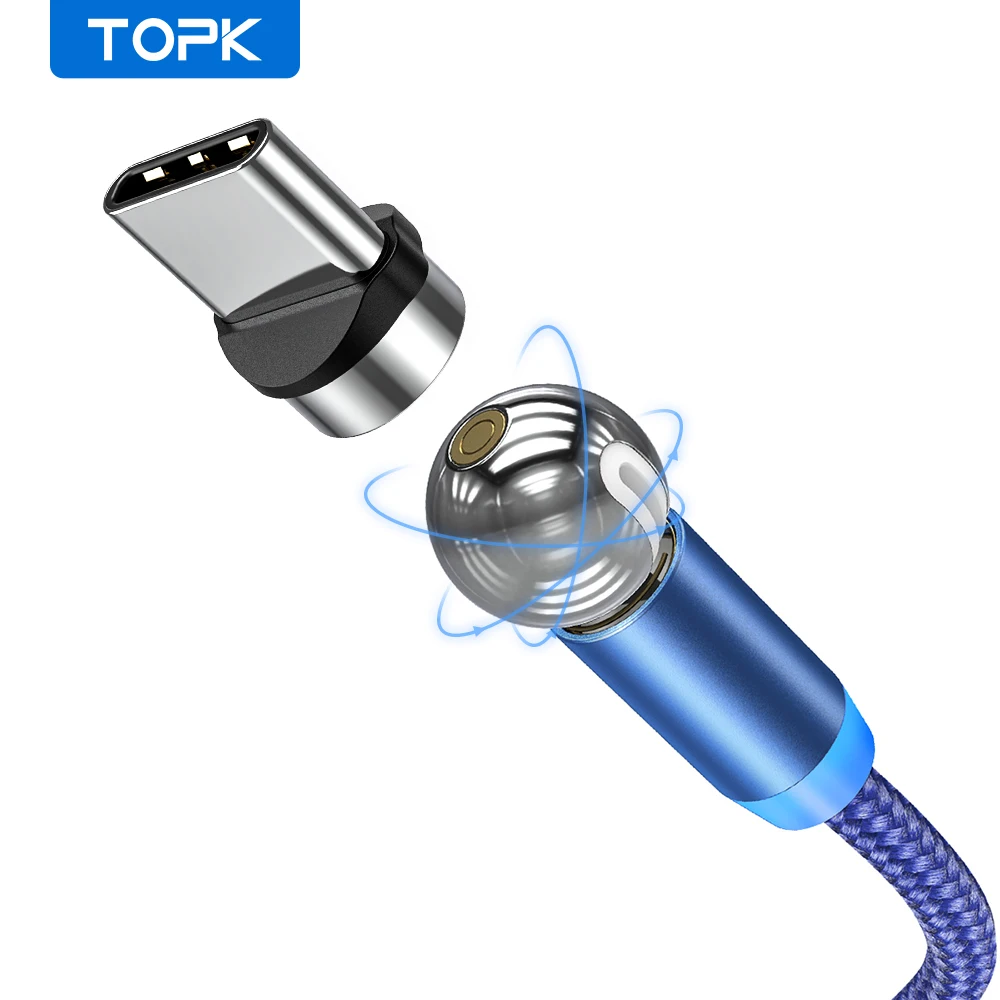 Магнитный кабель TOPK AM28, кабель USB Type C с вращением на 360 градусов, Магнитный зарядный шнур для телефона, провод для зарядки для Xiaomi, Samsung|Кабели для мобильных телефонов| | АлиЭкспресс