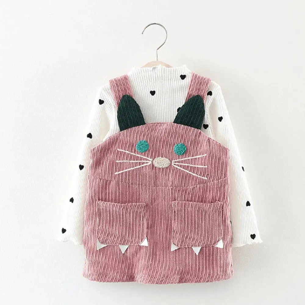 Toddler Infant Baby Girls Knit Long Sleeve Sweater Tops Suspender Slip Dress Overalls Outfits Children Fashion Clothing - Цвет: Розовый