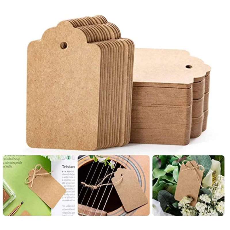 100pcs Kraft Paper Tags with Strings Handmade with Love Hang Tags Garment Tags for Candy/Gift/Cookies Display Packing Label Card