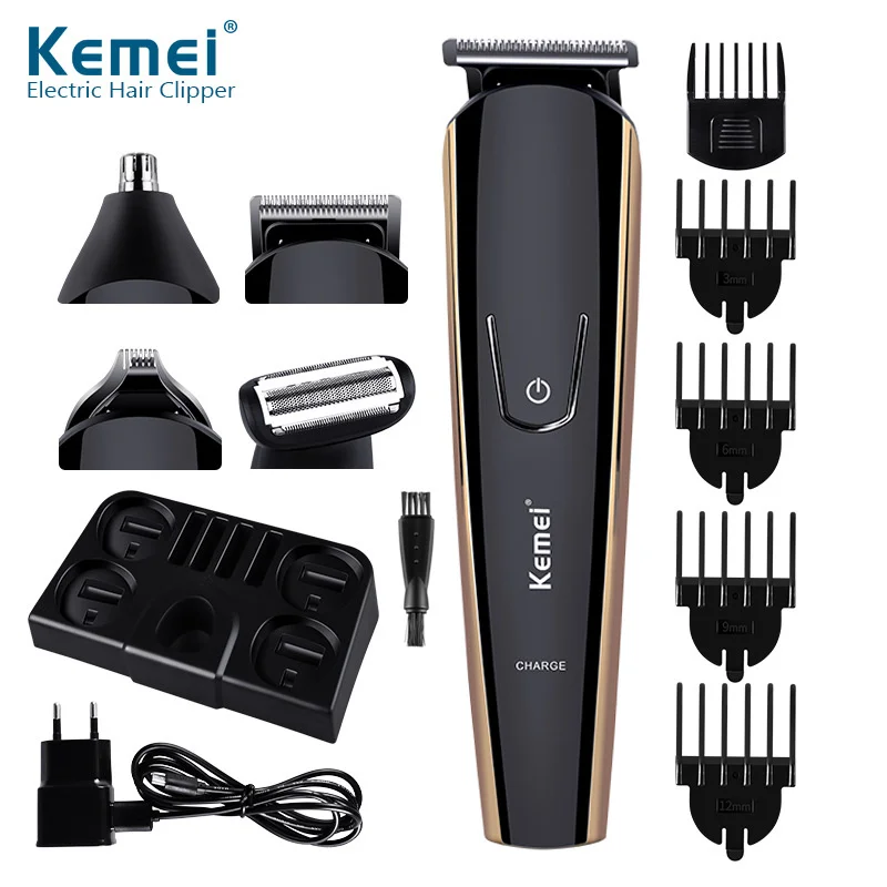 Электробритва Kemei 5 в 1 бритвенный перезаряжаемый моющийся триммер для бороды мужские парикмахерские принадлежности станок для бритья 45D