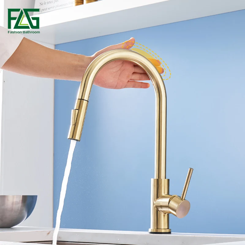  FLG Brushed Gold Touch Control Kitchen Faucets Smart Sensor Kitchen Tap Stainless Steel Touch Fauce - 4000057769000