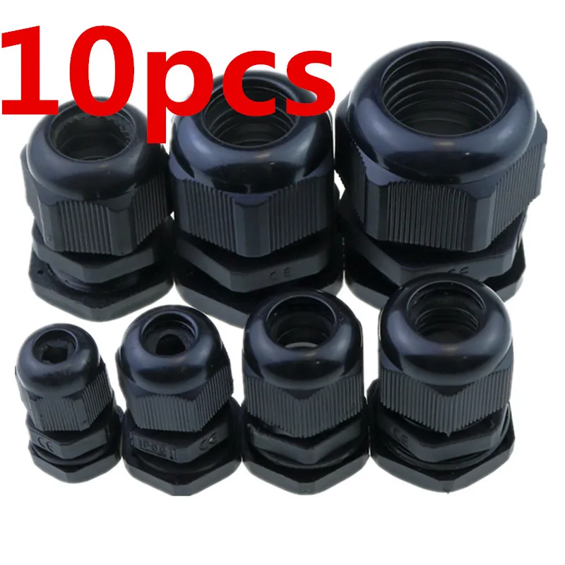 

10pcs IP68 PG7 for 3-6.5mm PG9 PG11 PG13.5 PG16 PG19 Wire Cable CE Black Waterproof Nylon Plastic Cable Gland Connector