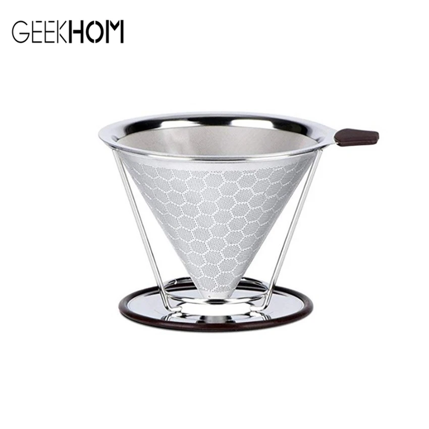 

GEEKHOM Stainless Steel Coffee Filter With Holder Reusable Coffee Filter Mesh Funnel Kitchen Coffee Making Tool