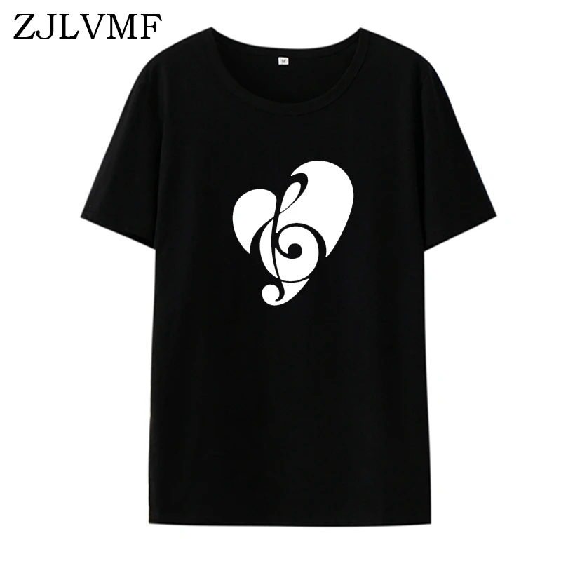 Zjlvmf Скрипичный Ключ Сердце Женская Футболка Harajuku Kawaii Новый корейский стиль