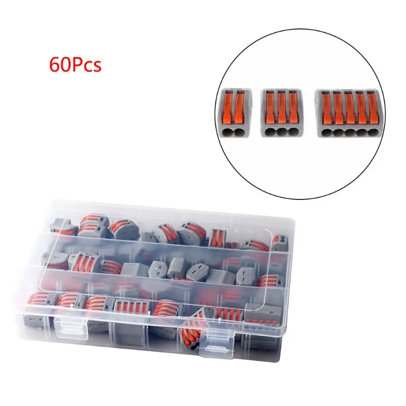 

60Pcs/set Terminal Block Spring Lever Nut Reusable Electric Cable Wire Connector
