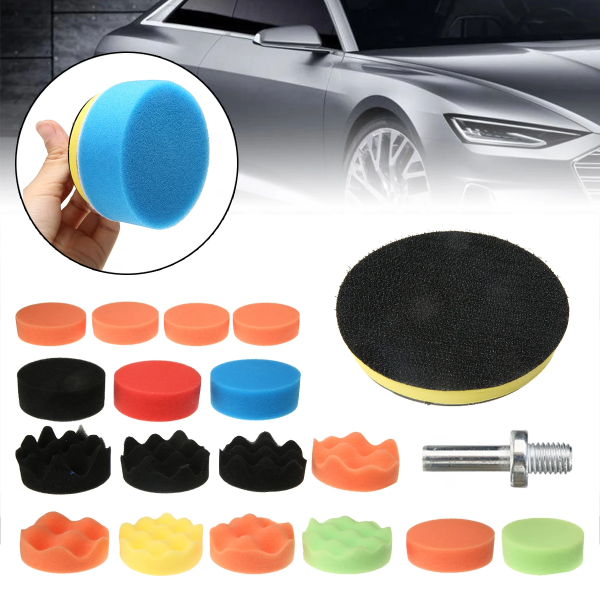 

18pcs 3inch Car Polishing Pad Backer Plate Sponge Polishing Attachment Drill Polishing Pad Set for Car Polisher Waxing