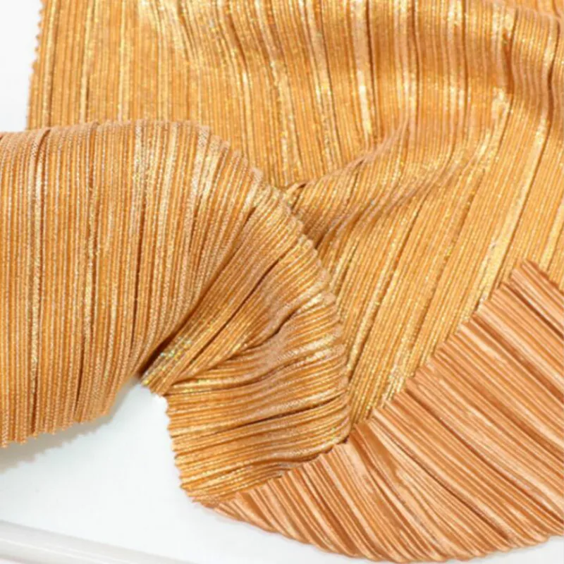 Блестящий раздавленный Атлас бронзовые золотые точки блестящая ткань плиссированный Материал Мода для юбки