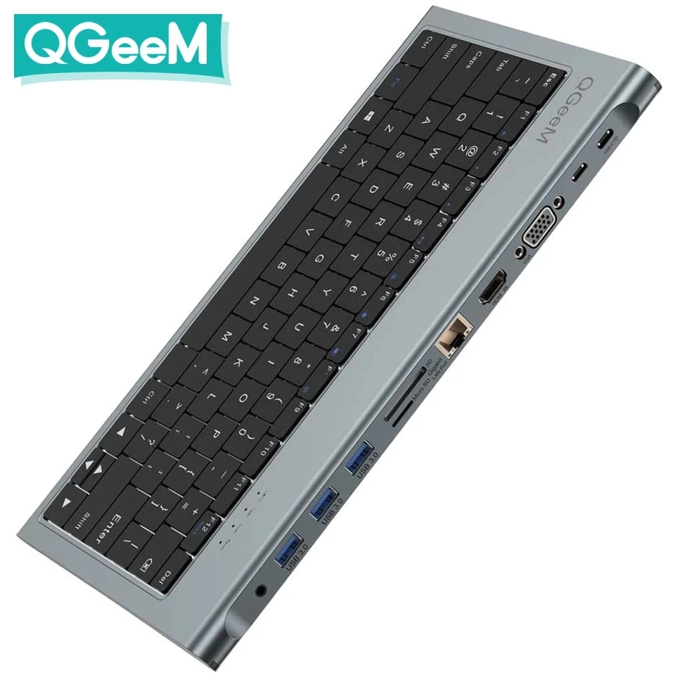 Station d'accueil pour clavier QGeeM Adaptateur Hub USB C pour Macbook Pro Air 2020 13 Station d'accueil Xiaomi 11-IN-1 Type C Hub USB HUB 3.0 Splitter HDMI VGA SD Lecteurs de carte Micro SD RJ45 3.5mm Aux PD Charger