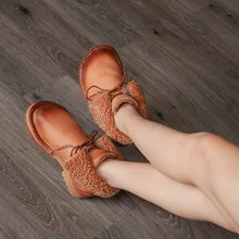 VALLU обувь, теплые сапоги женская обувь из натуральной кожи женская обувь на шнуровке Женская Удобная воздухопроницаемая обувь из шерсти теплая обувь Ботильоны