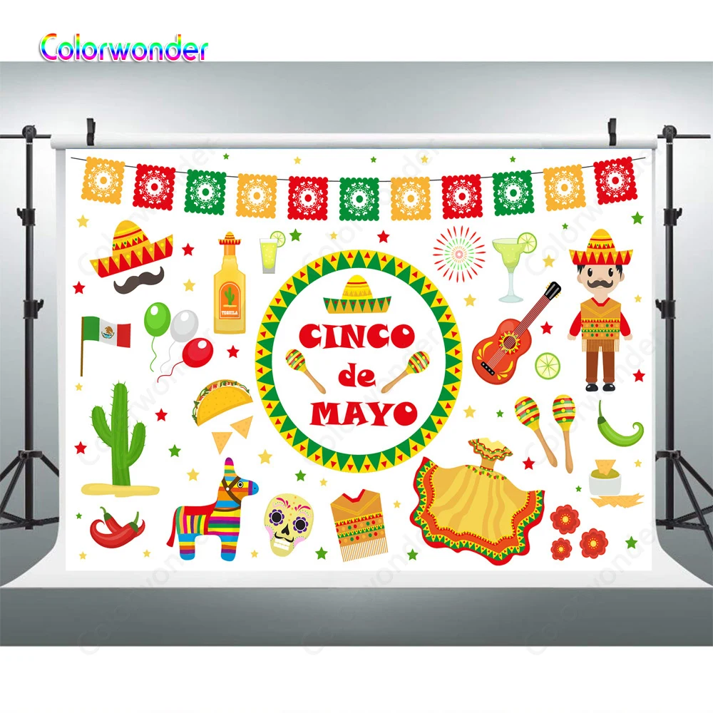 Fondo de fotografía con temática de Fiesta Mexicana, Fondo de Fiesta de  guitarra de Cactus de México, banderas coloridas de Cinco de Mayo, pancarta  de vestir - AliExpress Productos electrónicos