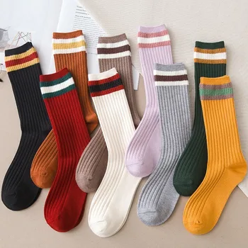 

2020 Hot Woman Socks Harajuku Vintage Streetwear Long Socks for Women College Style Striped Kawaii Cute Crew Sock Autumn Leg Sox