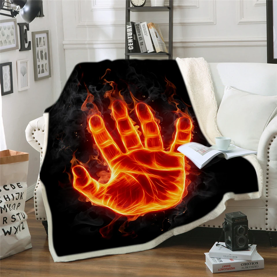 

Fire Hand Dazzling Blanket 3D print Sherpa Blanket on Bed Home Textiles Dreamlike Custom DIY Print Dropship