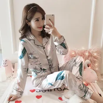 

Fashion Pajama Sets Zebra Print For Women Satin Sleepwear Spring Autumn Long Sleeve Pijama 2 Pieces Casual Silk Pyjamas