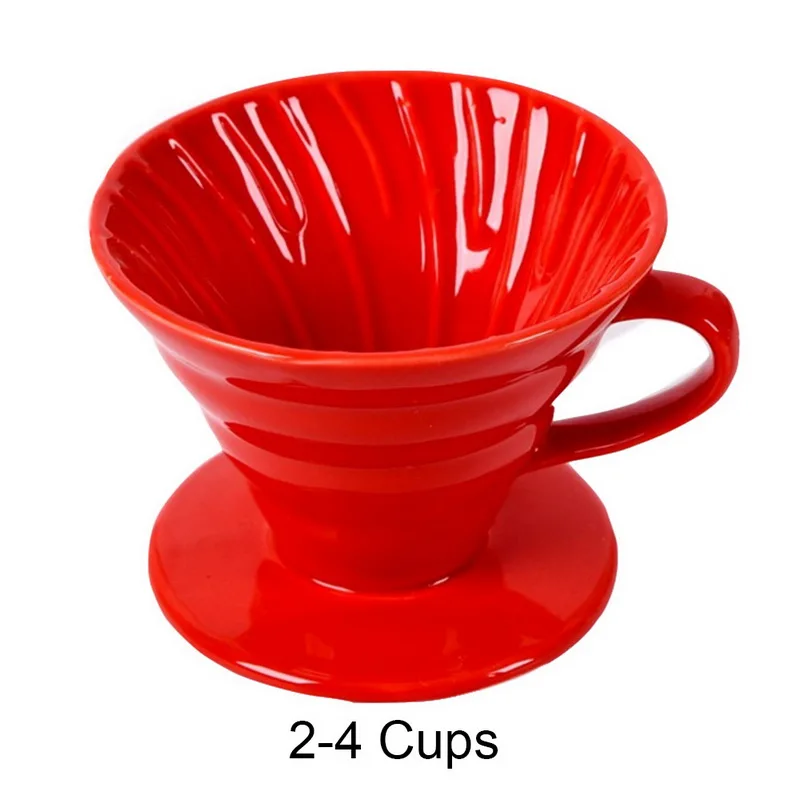 1-4 чашки V60 качество кофе капельный фильтр чашка керамическая кофе капельница двигатель постоянный залить над кофеварка с отдельной подставкой - Цвет: red 2-4 cups