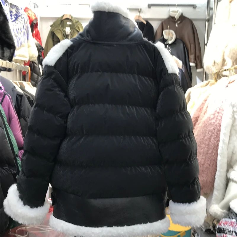 Женская куртка из искусственной овечьей шерсти, куртка из искусственной кожи с большим отворотом, Толстая теплая зимняя кожаная куртка, Женское пальто Nancylim