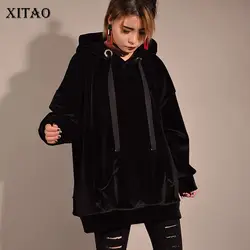 XITAO плиссированные женские толстовки с капюшоном женские корейские модные пуловеры 2019 осенние длинные элегантные повседневные толстовки