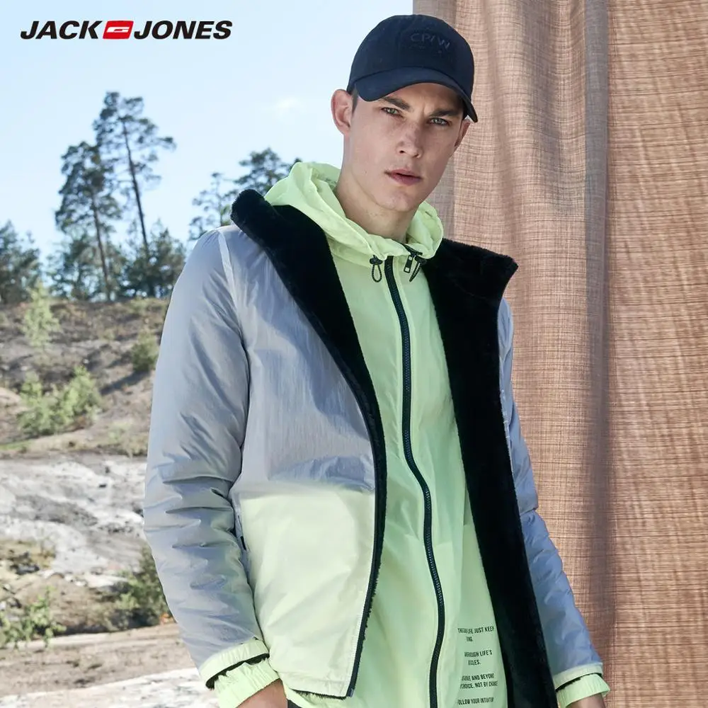 JackJones зимняя мужская двусторонняя парка пальто с капюшоном флисовая короткая стеганая куртка мужская одежда 219309519