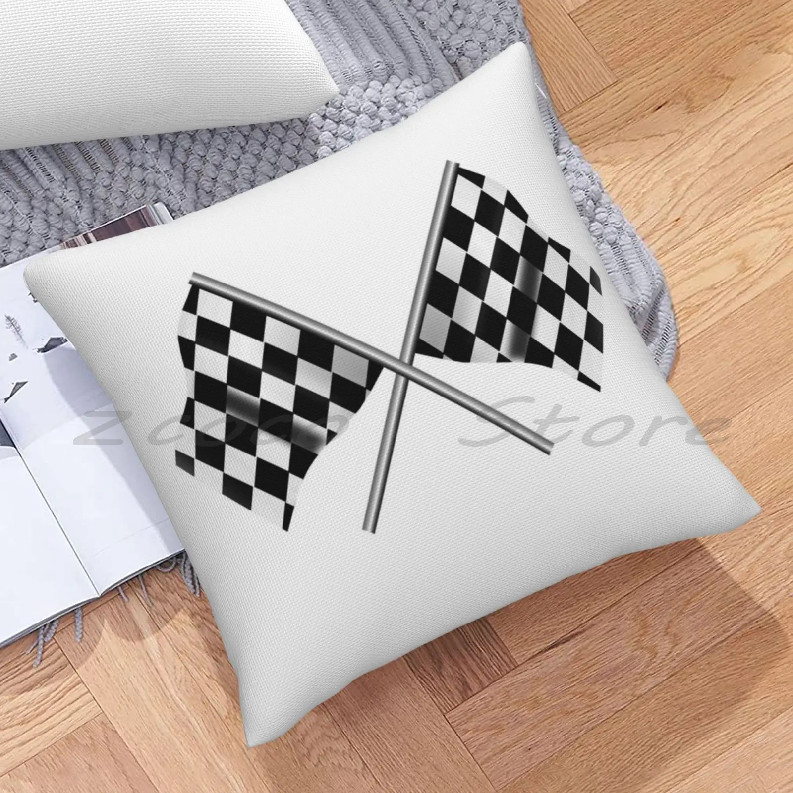 Race. Checkered Flag. Crossed Win Winner Chequered Flag Racing Cars Race On White. Print Customize Pattern Flax | Дом и сад