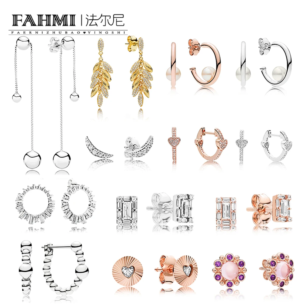 

FAHMI 100% 925 Sterling Silver SHINE GRAINS ROSE Fans Pearls Luminous Ice Earring String of Beads Hanging Lunar Light Earrings
