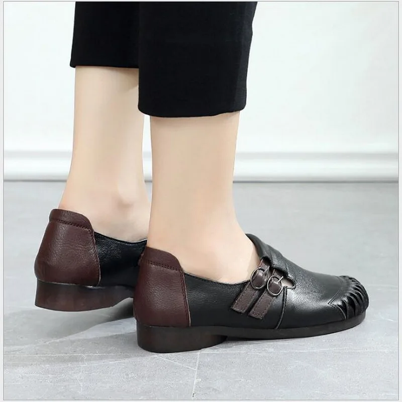 Spring Flat Shoes Woman Retro Flats Women Casual Shoes Genuine Leather Soft Bottom Fashion Ladies Leather Shoes Size 41