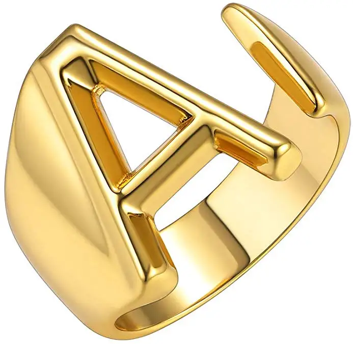 Милые женские A-Z кольцо на палец с надписью очарование желтое золото обручальное кольцо мода нержавеющая сталь цвет обручальные кольца для женщин