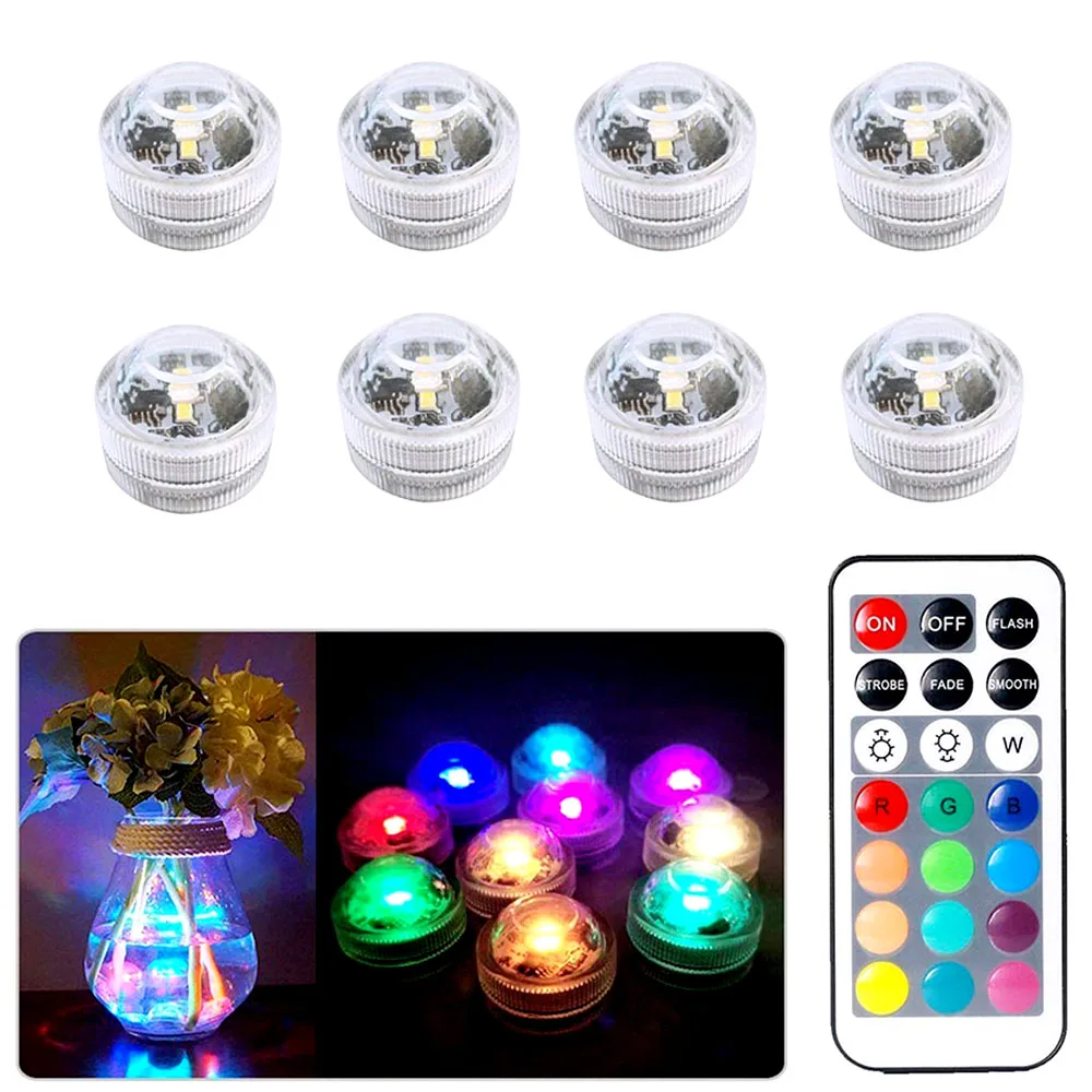 RGB Submersible Lights with Remote Control Battery Operated LED Underwater Night Lamps for Vase Bowl Outdoor Wedding Party Decor