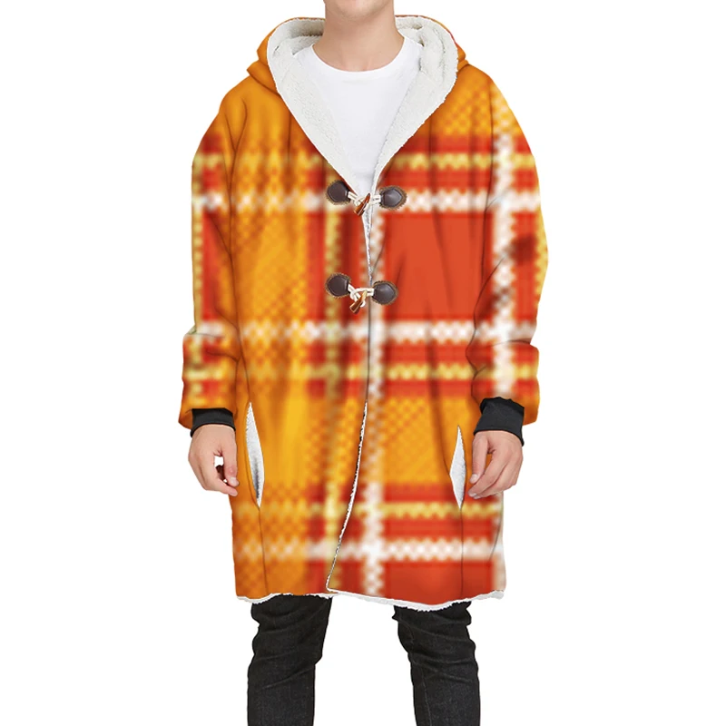 YOUTHUP New Winter Mens Long Velvet Hoodies 3D Different Plaid Printing Hooded Pullovers Thick Hoodies Streetwear - Цвет: SCA93D-JRMY-071