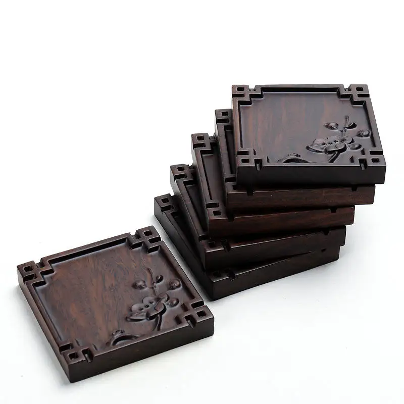 Tea Cup Mat Vintage Wooden Tea Coaster Square Heat Resistant Drink Mat Table Tea Coffee Non-slip Ceremony Accessory