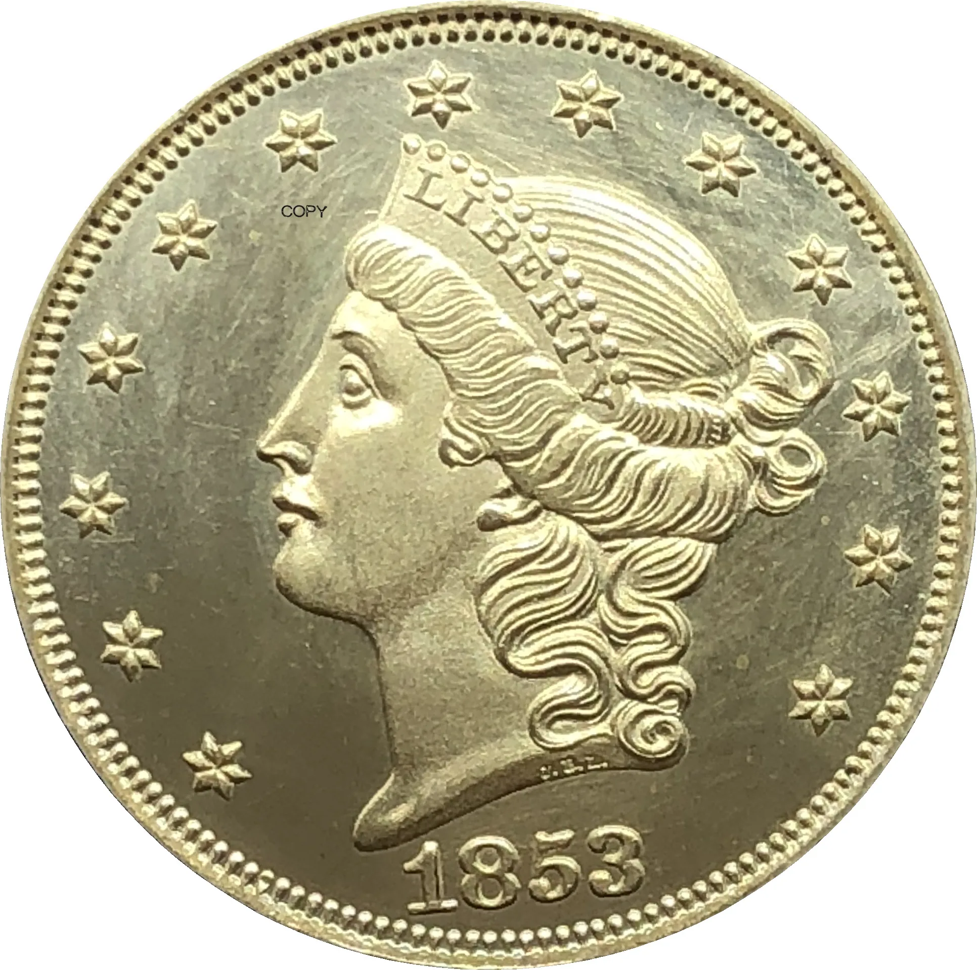 Liberty Head-doble águila de los Estados Unidos de América, 1853, 1853 O 20  dólares, sin lema, moneda de oro, monedas de copia de Metal de latón -  AliExpress Hogar y jardín
