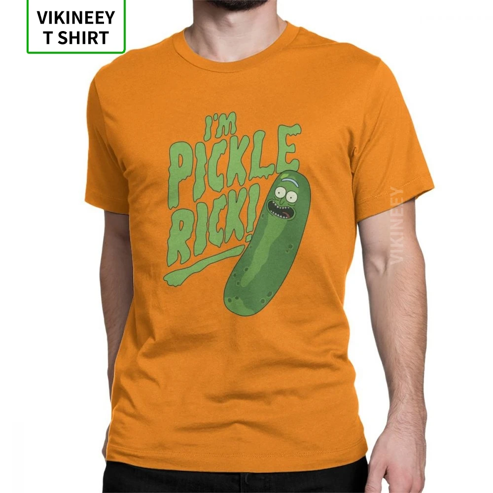 Мужские футболки Рик и Морти, футболки с надписью I'm Pickle Rick, винтажная одежда с круглым вырезом и короткими рукавами, футболка из хлопка размера плюс - Цвет: Оранжевый