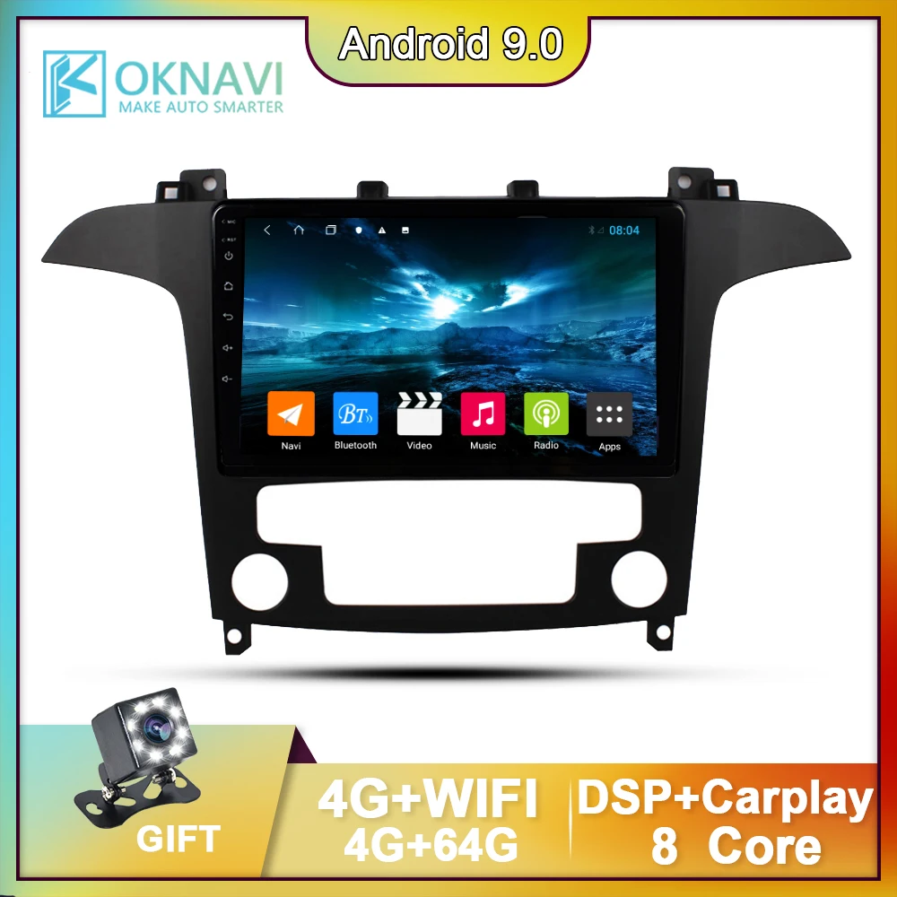 

OKNAVI Touch IPS Screen Autoradio Car Radio For Ford S-Max 2007 2008 9 Inch Navigation GPS 4G WiFi Video Player Frame 2 Din MP3