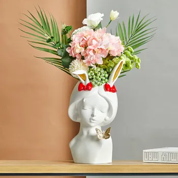 

NORDIC WHITE PINK PORTRAIT FLOWER POT RESIN ORNAMENTS HOME LIVINGROOM TABLE FIGURINES DECORATION HOTEL OFFICE ACCESSORIES CRAFTS