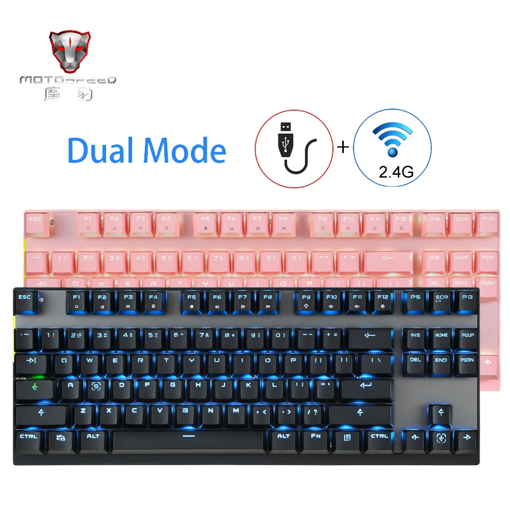 Motospeed GK82 87 клавиш перезаряжаемая Type-C Проводная/2 4G беспроводная RGB светодиодная