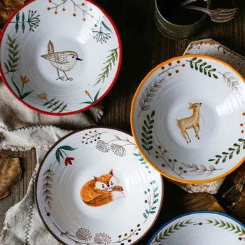 

Japanese Ceramic Salad Bowl Household Large Instant Noodles Soup Creative Hand-painted Animal Cute Children's Crockery Bowls
