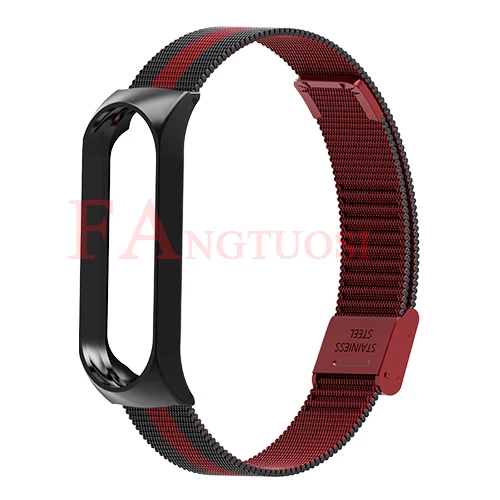 FANGTUOSI для Xiaomi mi Band 4 3 ремешок металлический магнитный браслет ремешок mi Band 4 3 Безвинтовой сменный ремешок из нержавеющей стали - Цвет: black red