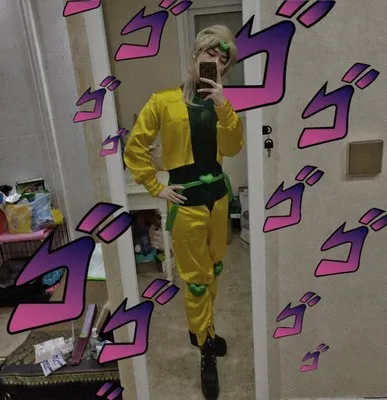 Аниме JoJo невероятное приключение фильм dio brando желтый костюм косплей полный комплект на Хэллоуин, Рождество, костюм; карнавальный костюм, полный набор