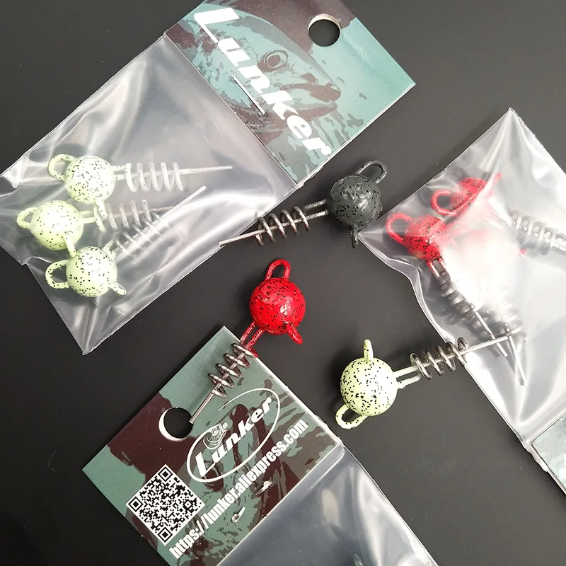 Lunker flexhead 7 г 10 г 15 г 3 шт. Тыква зеленая Красная светящаяся Щука Мускусная такелажная Мягкая приманка винт для приманки stinger rigs jig head weight