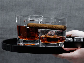 

Set of 2-hot sale fashion creative cigar shaped transparent whiskey shot glass bar pub beer wine glass cups GLA-99