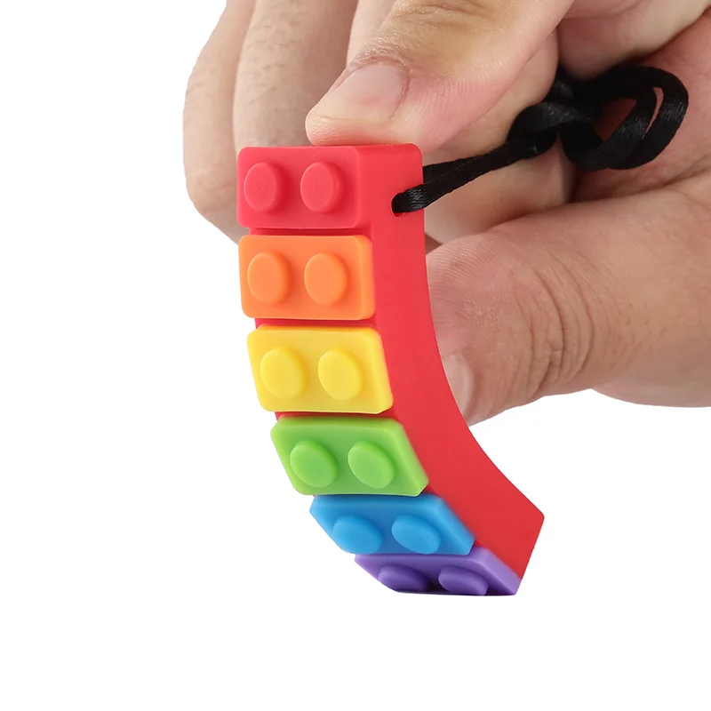 1Pc Sensory Chew Necklace Brick Chewy Kids Silicone Biting Pencil Topper Teether Toy, Silicone teether for children with autism 2