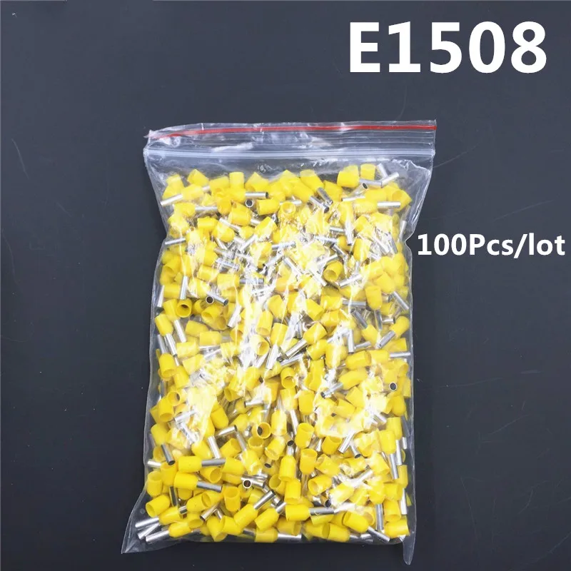 100 шт. E1508 изоляционные трубки терминал 1.5MM2 16AWG кабель провода разъем изоляционный